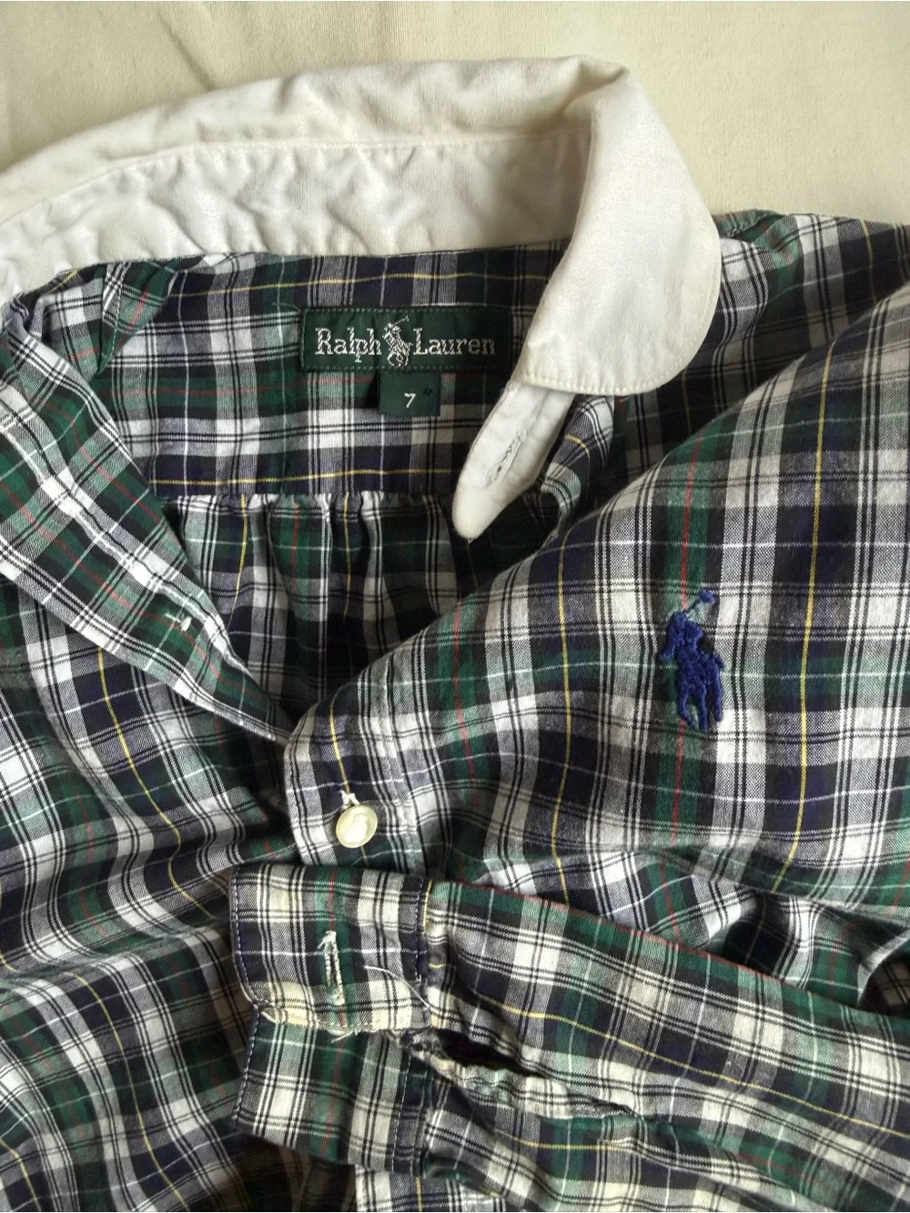 VTG Ralph Lauren Plaid Button-Down Shirt with Rounded Collar